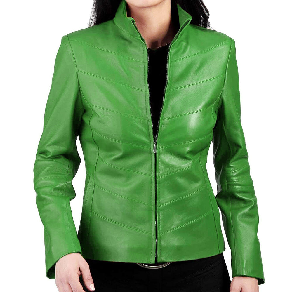 Women's Lambskin Green Leather Jacket Motorcycle Quilted Slim Fit Leather Jacket Women's Lambskin Green Leather Jacket Motorcycle Quilted Slim Fit Leather Jacket