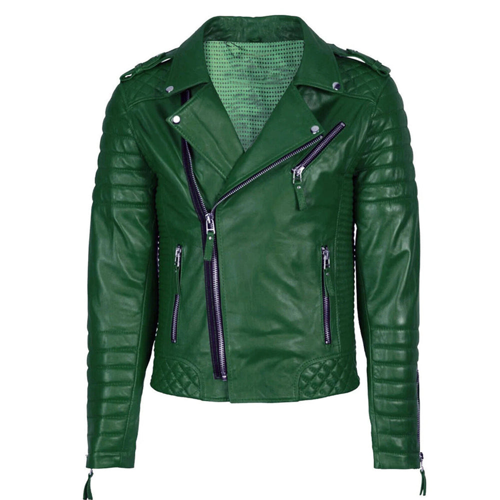Men Green Leather Jacket | Motorcycle Biker Genuine Lambskin Leather Men Green Leather Jacket | Motorcycle Biker Genuine Lambskin Leather