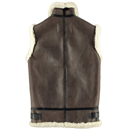 Aviator Dark Brown Shearling Bomber Leather Vest - Jacket Hunt