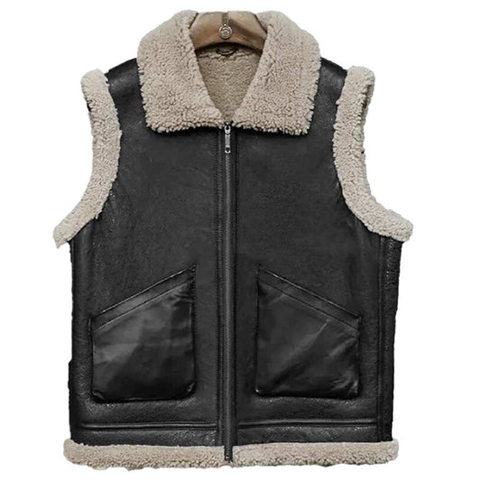 B3 Aviator Bomber Shearling Leather Vest - Jacket Hunt