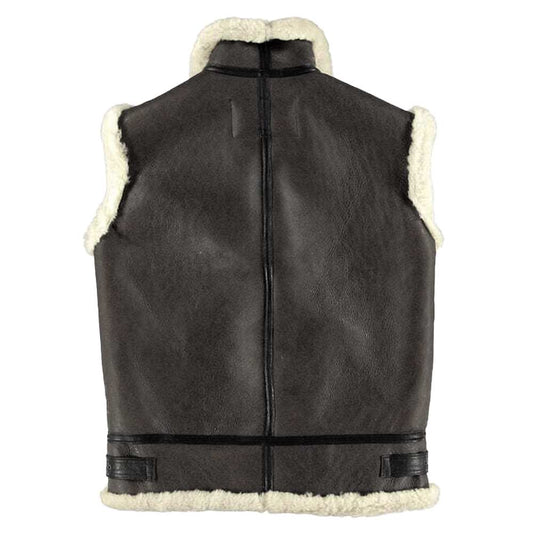 Black Aviator Shearling Bomber Leather Vest - Jacket Hunt