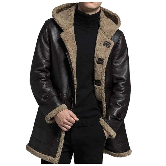 Black Aviator Shearling Leather Coat Men - Jacket Hunt
