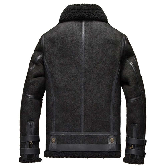Black B3 Aviator Bomber Shearling Leather Jacket Men