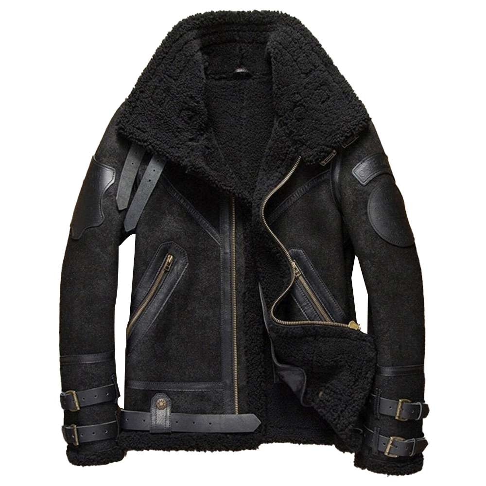 Black B3 Aviator Bomber Shearling Leather Jacket Men Black B3 Aviator Bomber Shearling Leather Jacket Men
