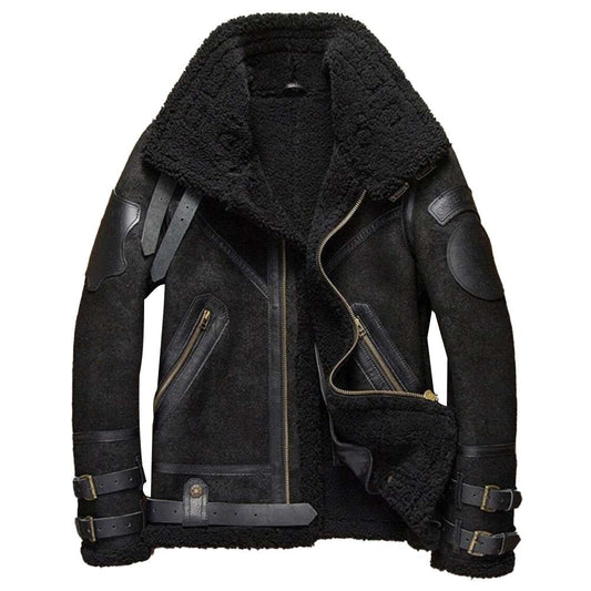 Black B3 Aviator Bomber Shearling Leather Jacket Men