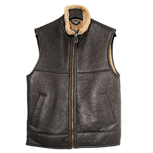 B3 RAF Aviator Flight Pilot Bomber Shearling Leather Vest - Jacket Hunt