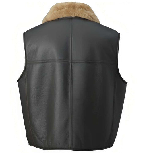 Black Shearling Aviator B3 Bomber Leather Vest | Men Flying Pilot Fur Vest