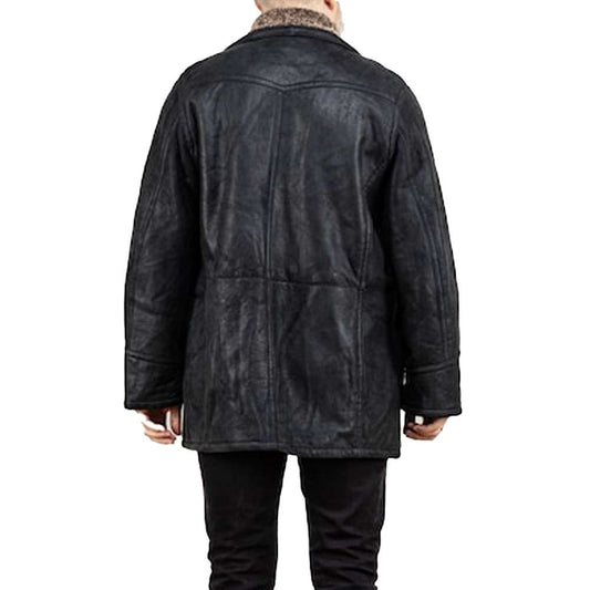 Black Shearling Blazer Vintage Leather Coat Men's