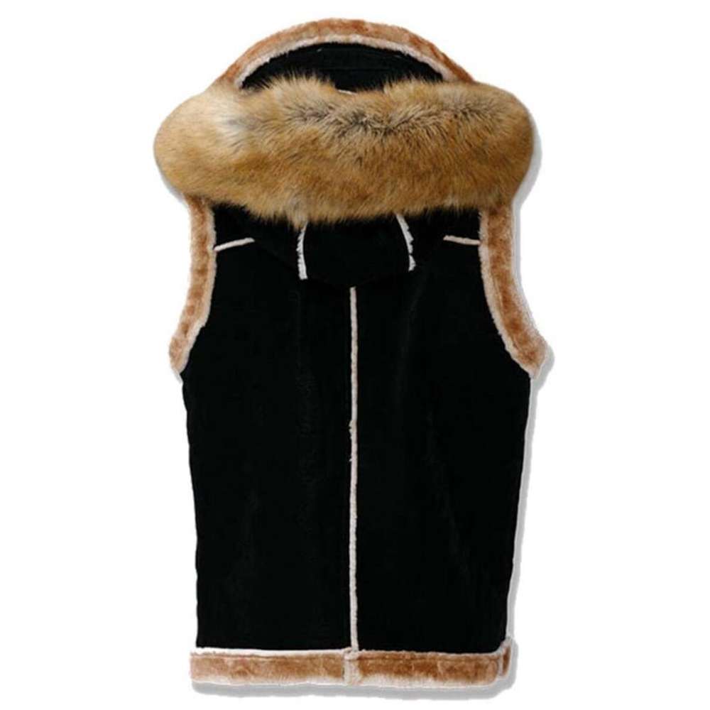 Black Suede Leather Shaerling Motorcycle Hoodie Vest Men - Jacket Hunt Black Suede Leather Shaerling Motorcycle Hoodie Vest Men - Jacket Hunt