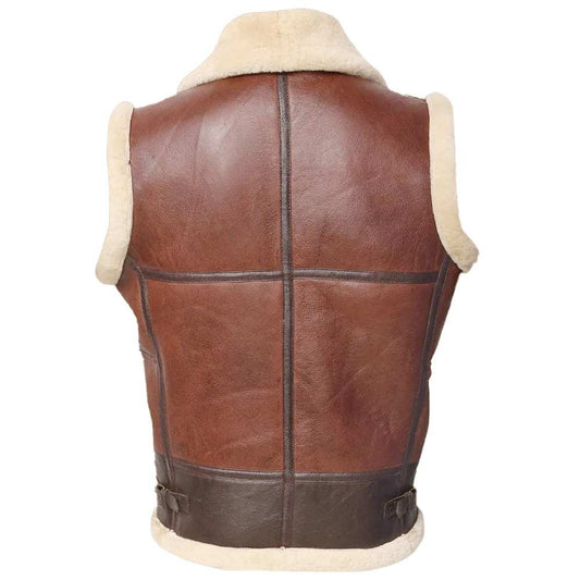 Brown Aviator Pilot Shearling Leather Vest Men - Jacket Hunt