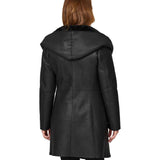 Diagonal Zipper Women Black Shearling Leather Coat - Jacket Hunt