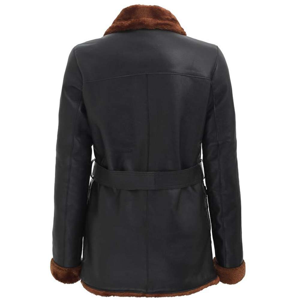Double Breasted Shearling Leather Coat Women Winters Jacket Jacket Hunt