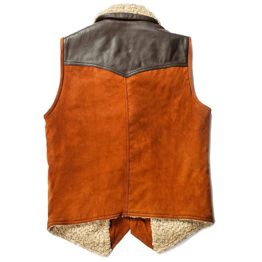 Men Suede Leather Shearling Motorcycle Vest