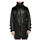 Men's B3 RAF Aviator Black Bomber Jacket Fur Leather Coat