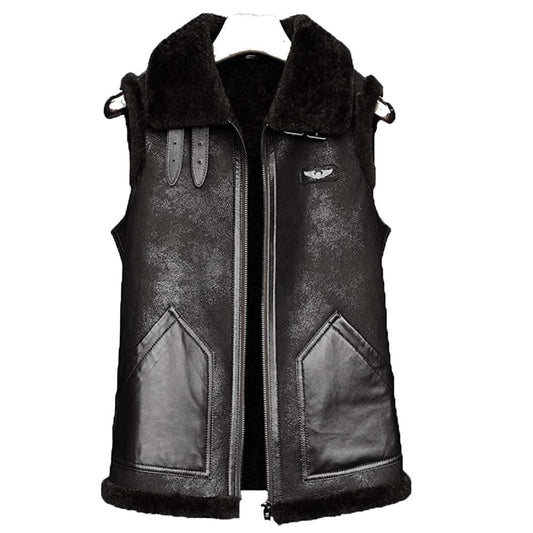 Men's Shearling Bomber Leather Vest - Jacket Hunt