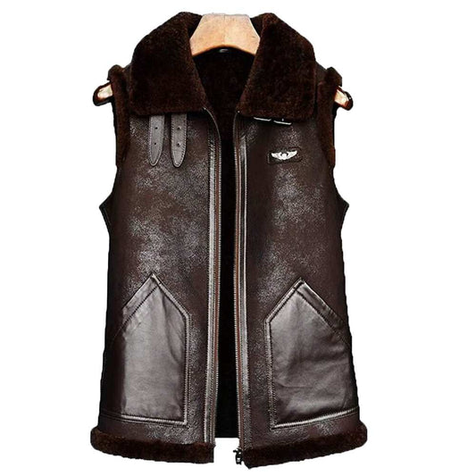 Men's Shearling Bomber Leather Vest - Jacket Hunt