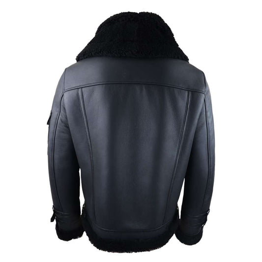 Men's Flying Aviator Black Shearling Bomber Leather Jacket | Winters Fur Jacket