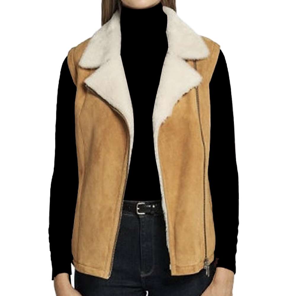 Tan B3 Aviator Pilot Shearling Leather Vest Women Motorcycle Bomber