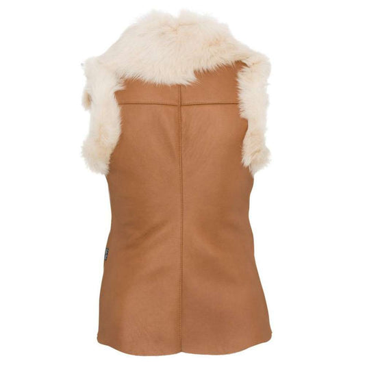 Vintage Camel Brown Women Shearling Suede Leather Vest - Jacket Hunt