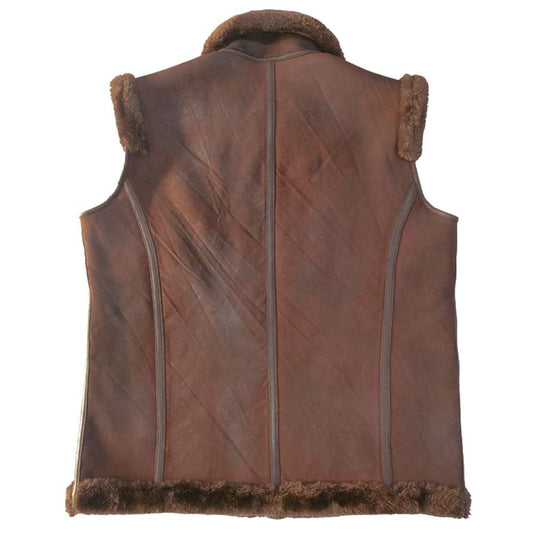 Vintage Dark Brown Shearling Leather Bomber Vest Men's