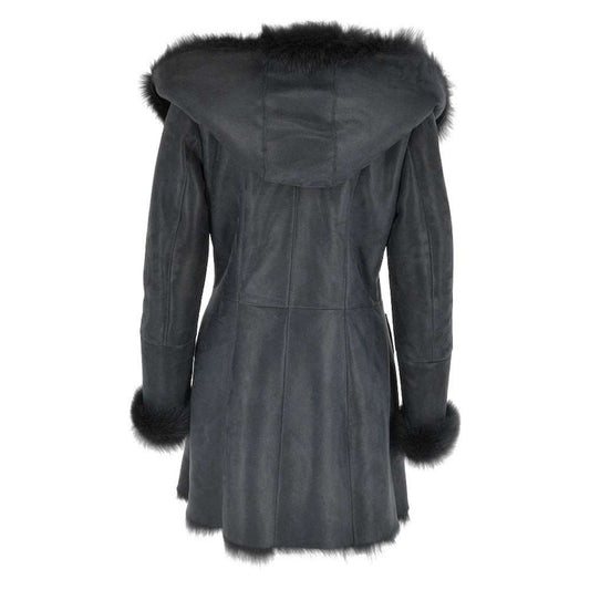 Women Vintage Toscana Shearling Leather Coat | Black / Blue