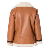 Women's Tan Biker Shearling Coat Real Leather Blazer Stripe Fur Jacket