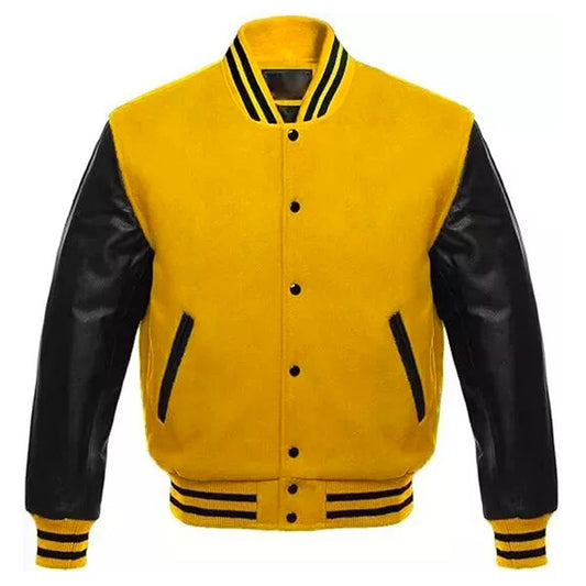 Yellow varsity letterman baseball jacket for men, sporty and stylish