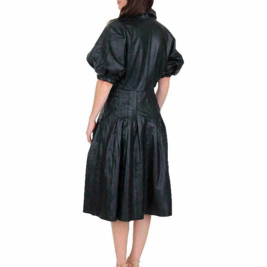 Women Black Leather Frock Causal Sexy Party Dress