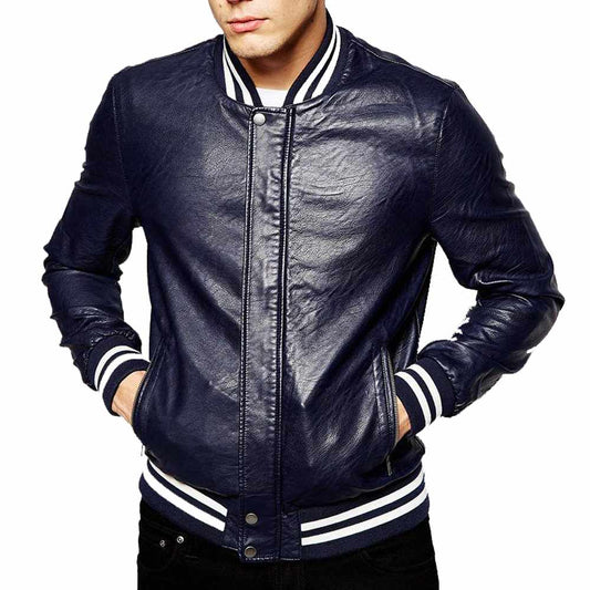 Genuine Lambskin Leather Letterman Slim Fit Varsity Jacket - Jacket Hunt