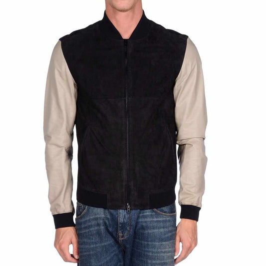 Letterman Varsity Leather Motorcycle Fashion Jacket Mens Beige
