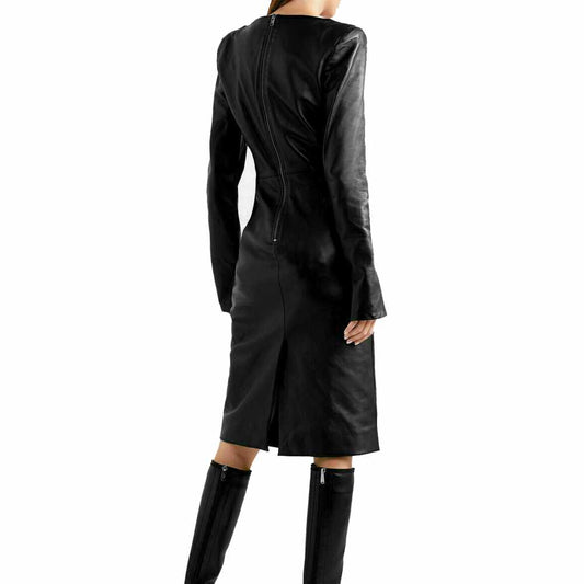 Women Cocktail Party V Neck Leather Dress