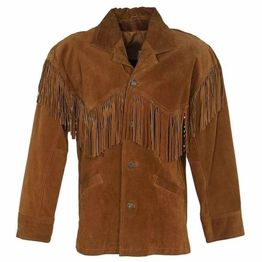 Native American Buffalo Skin Suede Leather Fringe Western Shirt Jacket