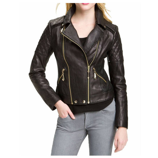 WOMEN VINTAGE DARK BROWN LEATHER FASHION JACKET -