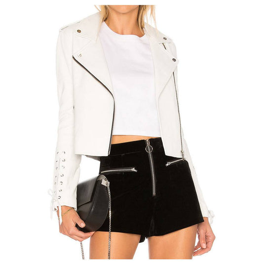 Women Light Pink Fashion Leather Jacket -