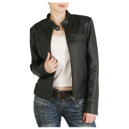 WOMEN LAMBSKIN LEATHER NEW MOTORCYCLE DESIGNER BIKER SOFT LEATHER JACKET -