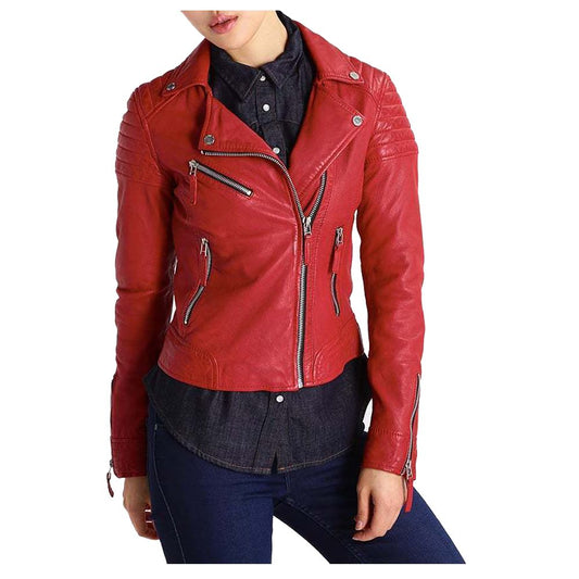WOMEN GENUINE LAMBSKIN LEATHER MOTORCYCLE JACKET SLIM FIT DESIGNER -