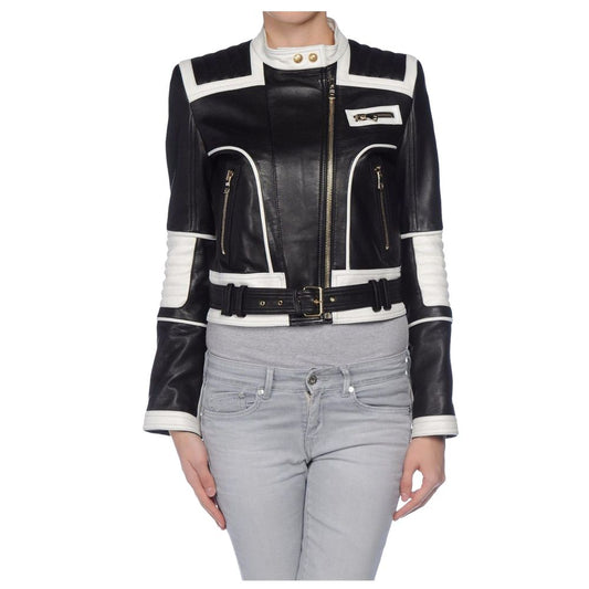 WINTER WOMEN BLACK WHITE BIKER LEATHER JACKET -