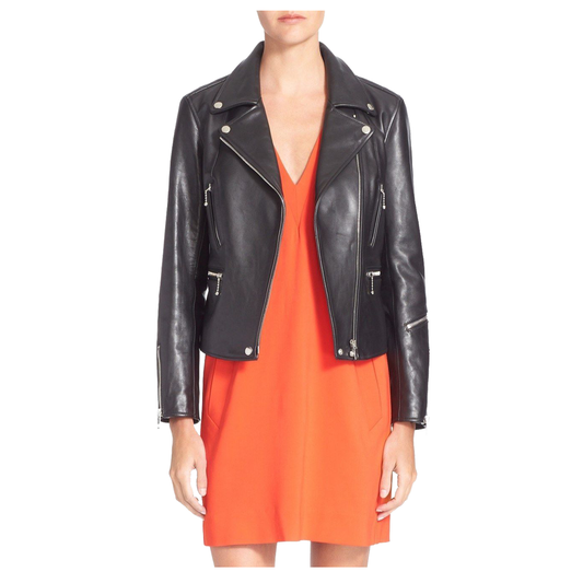 WOMEN MOTORCYCLE JACKET CASUAL SLIM FIT LEATHER JACKET -