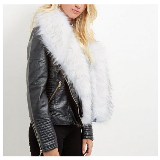 Women Motorcycle Genuine Leather Fur Jacket -