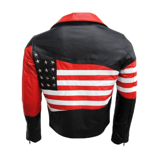 American Flag Biker Leather Jacket Classic USA Jacket -