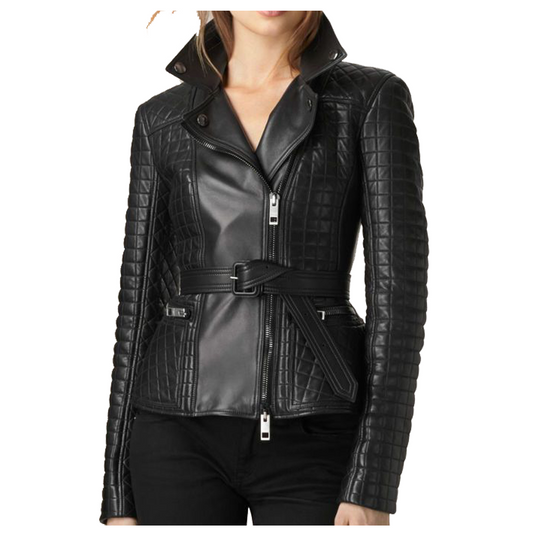 WOMEN ELEGANT BIKER FASHION LEATHER JACKET -