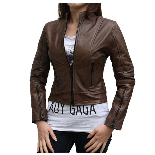 Antique Brown Women Dark Angel Leather jacket
