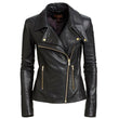 Women Motorcycle Rider Golden Button Black Leather Jacket | Jacket Hunt