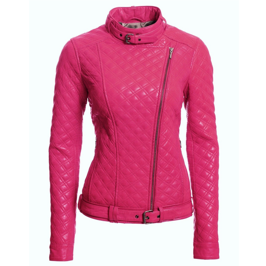 Women Shocking Ping Fashion Biker Leather Jacket