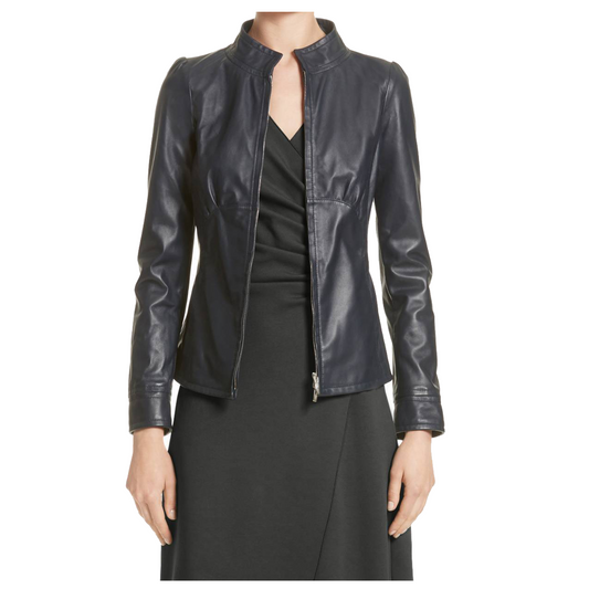 Women Lambskin Fashion Leather Jacket Black -