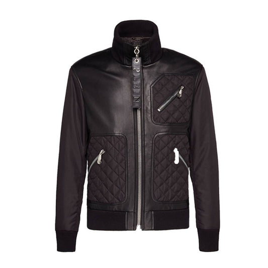 High Neck USA Bomber Leather Jacket