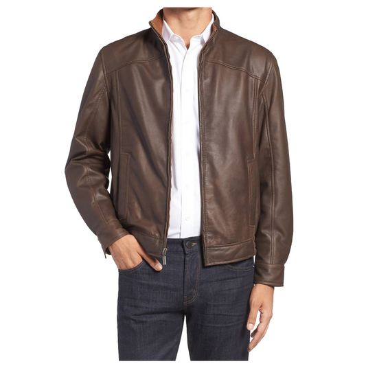 Slim Fit Brown Moto Jacket -