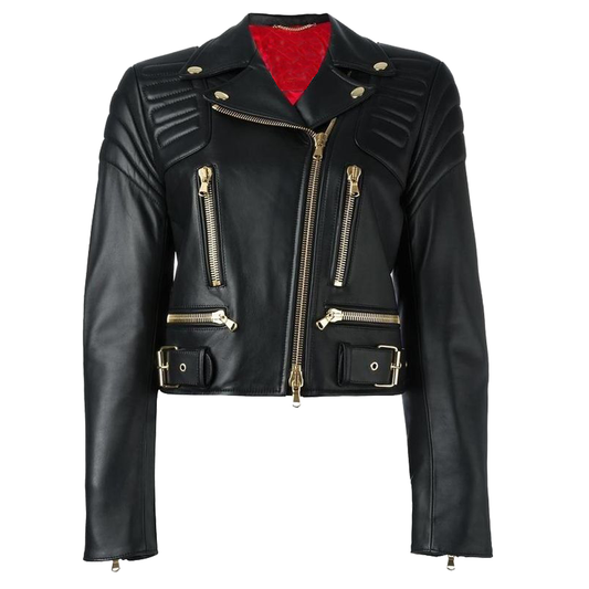 Women Moschino Cropped Biker Leather Jacket -