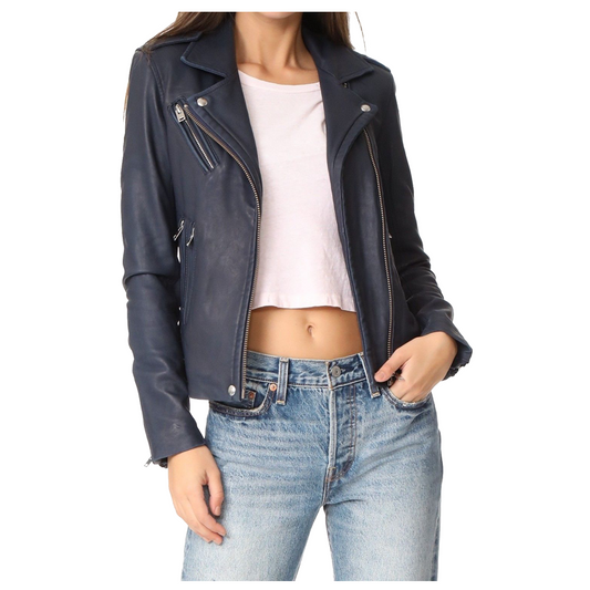 Women Motorcycle Lambskin Leather Jacket -