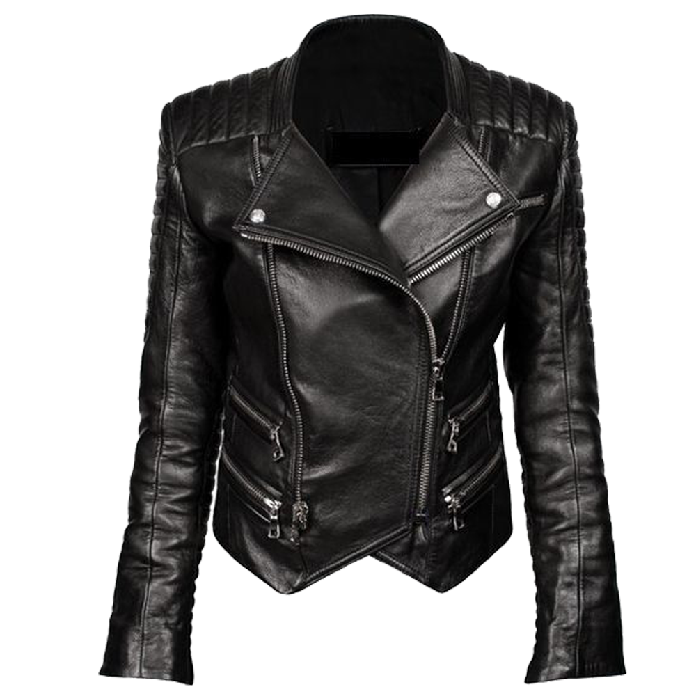 Women Genuine Leather Biker Double Zipper Jacket -  Women Genuine Leather Biker Double Zipper Jacket -